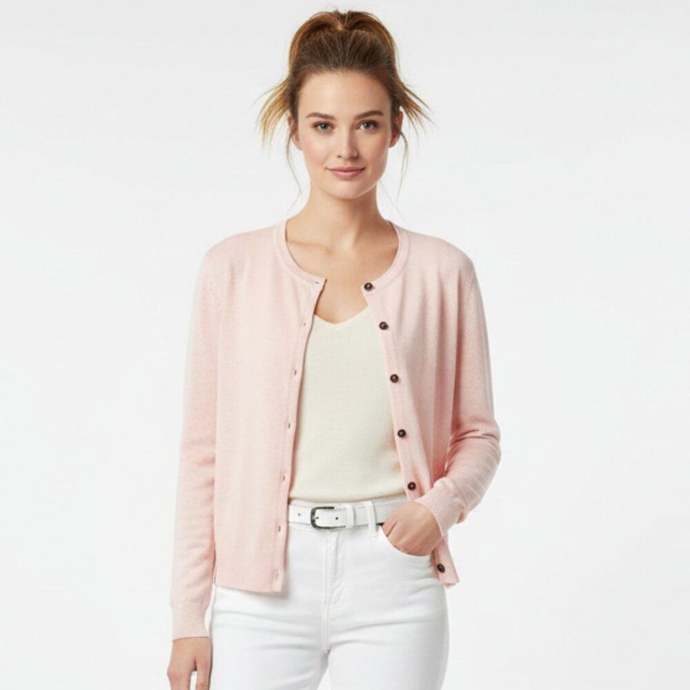 Ralph Lauren Pale Pink Long Sleeve Knit Button Up Crew Cardigan Sweater XL